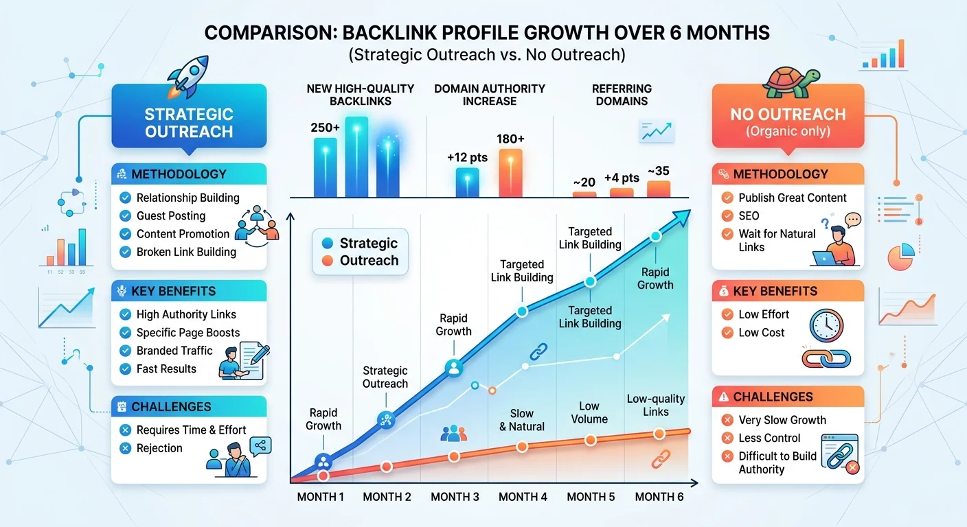 Backlink growth comparison chart showing impact of strategic link building on domain authority