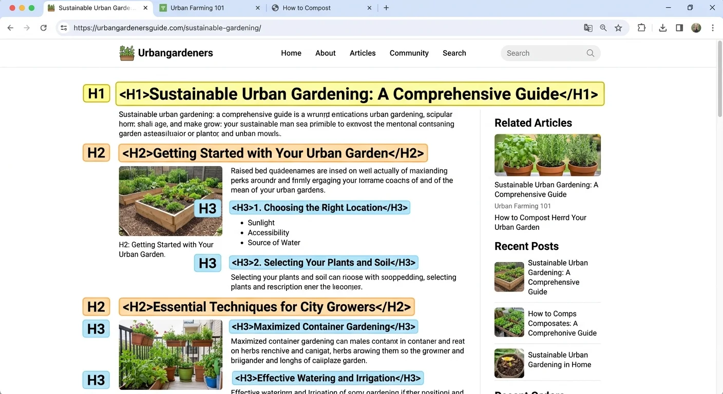 Example of proper header hierarchy for on page SEO